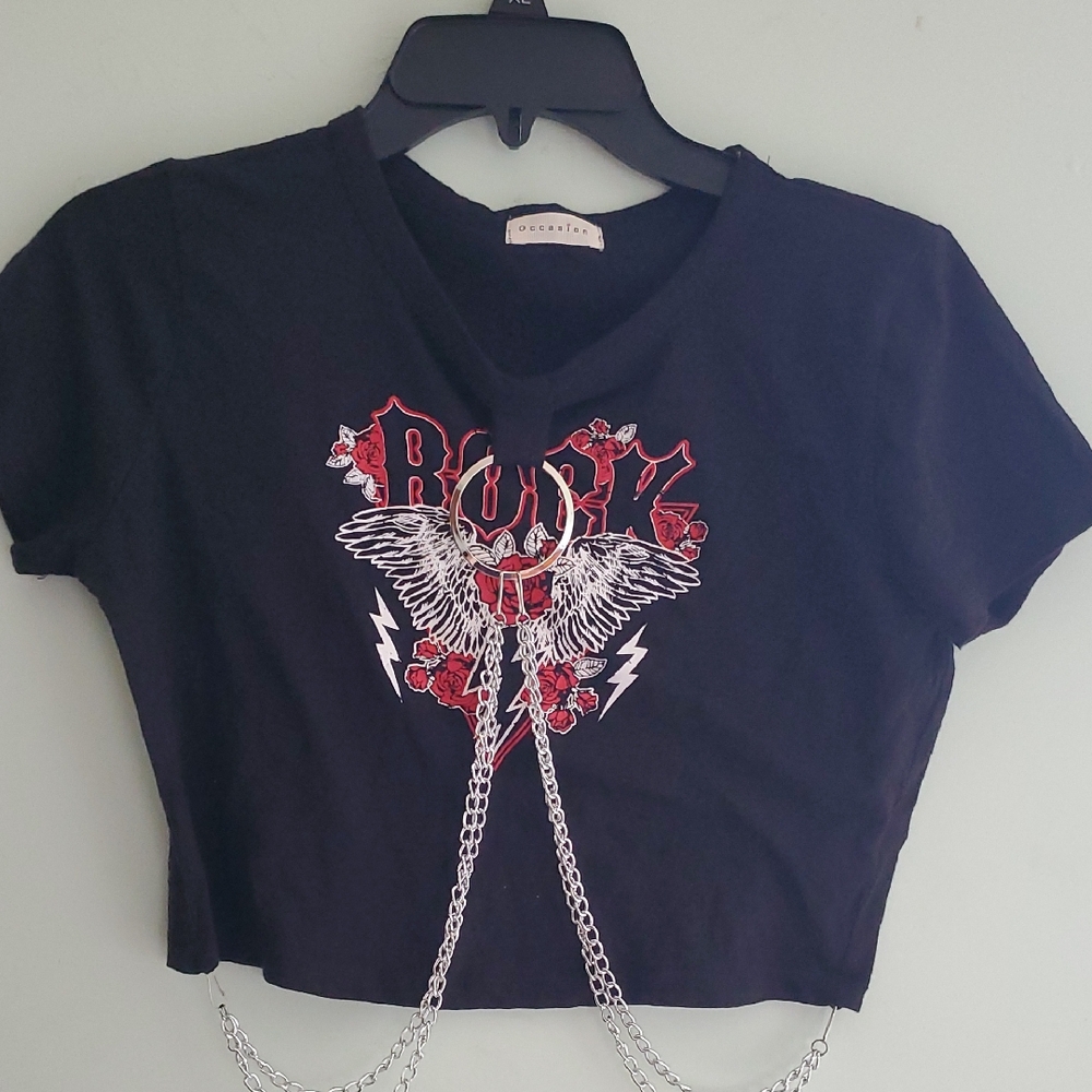 Ocasion Black Red Embellished Crop Top